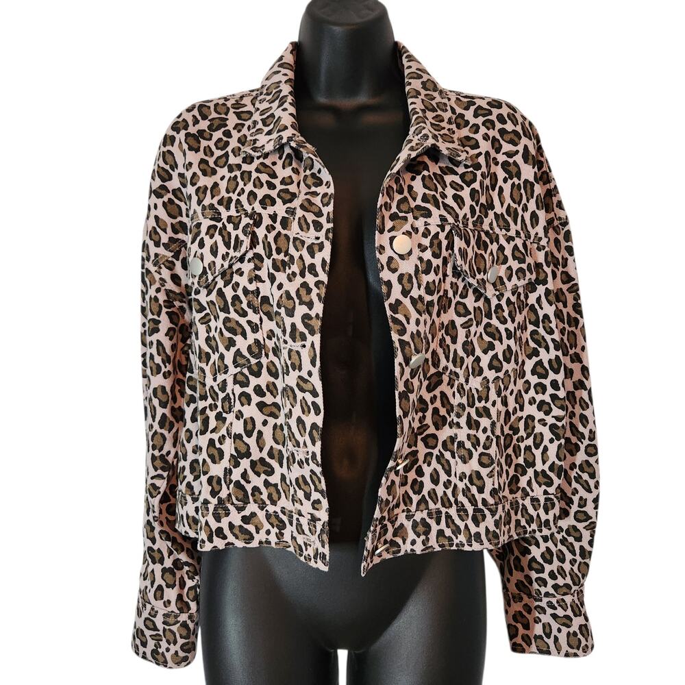 Le Lis Leopard Print Denim Jacket Button Front Si… - image 1